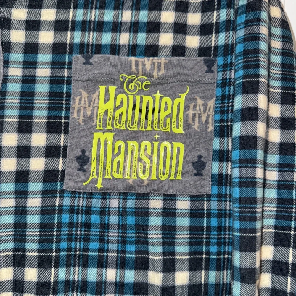 Disney Haunted Mansion Tie Front Long Sleeve Plaid Shirt 1X Womens 100% Cotton - Picture 2 of 7